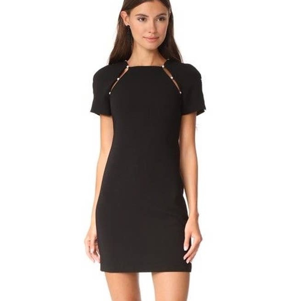Alice + Olivia Kristiana Pearl Trimmed Embellished Little Black Dress Size‎ 0